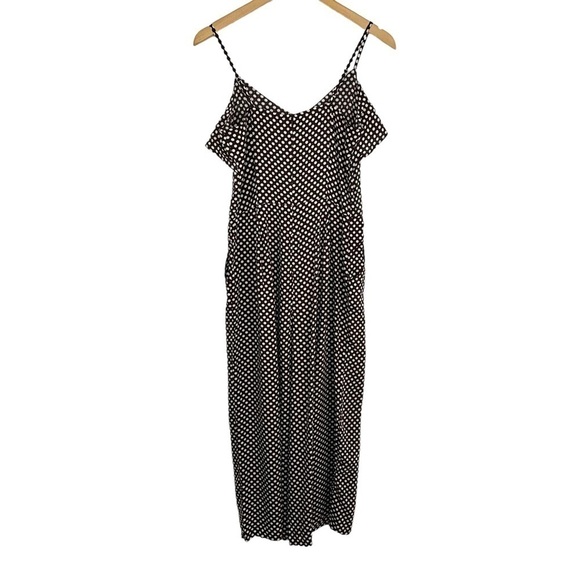 Next Women Polka Dot V Neck Jumpsuit Sz UK 10 US 6 Brown White Sleeveless Pocket - Picture 2 of 7